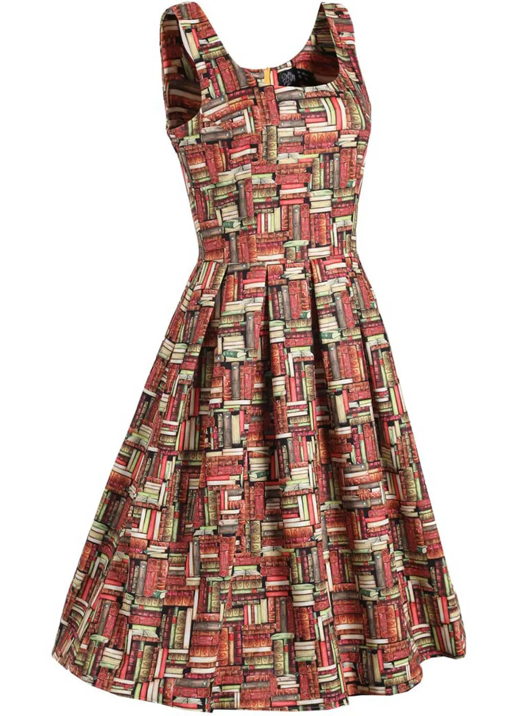 Dolly & Dotty Amanda 50's Swing Dress - Book Stack Design, Brown