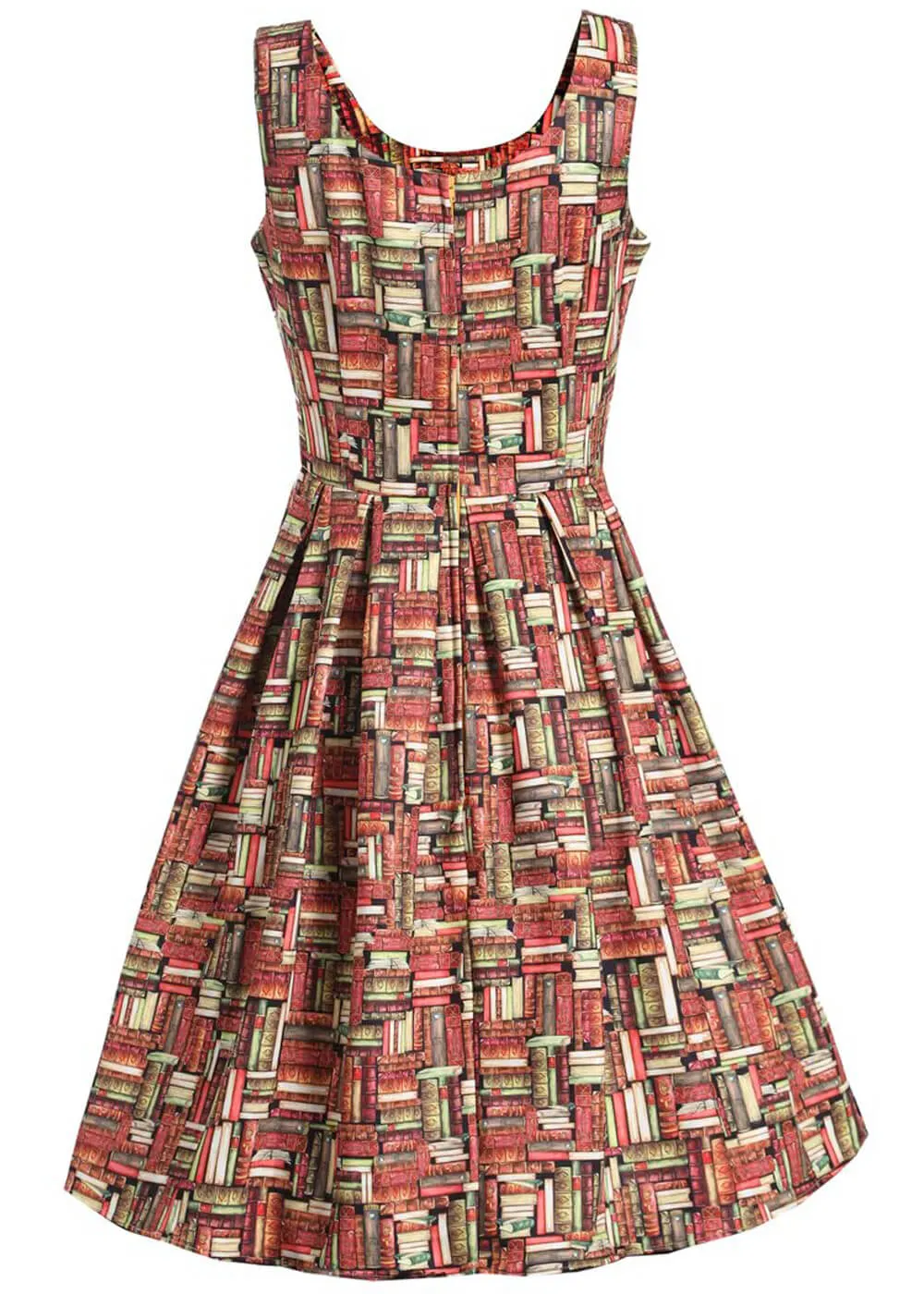 Dolly & Dotty Amanda 50's Swing Dress - Book Stack Design, Brown