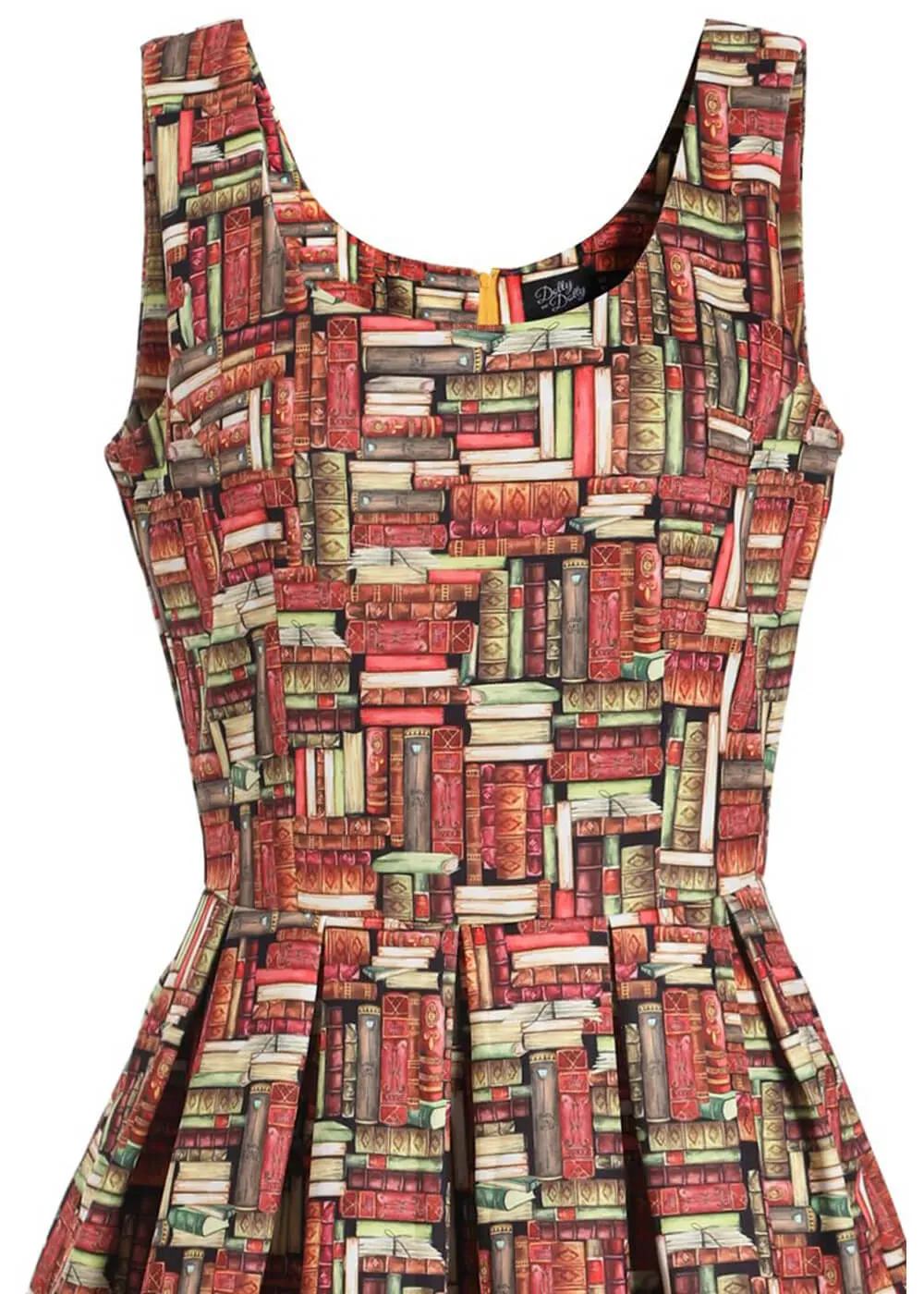 Dolly & Dotty Amanda 50's Swing Dress - Book Stack Design, Brown