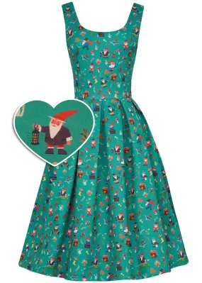 Dolly & Dotty Amanda 50's Circle Swing Dress - Garden Gnome Design, Green