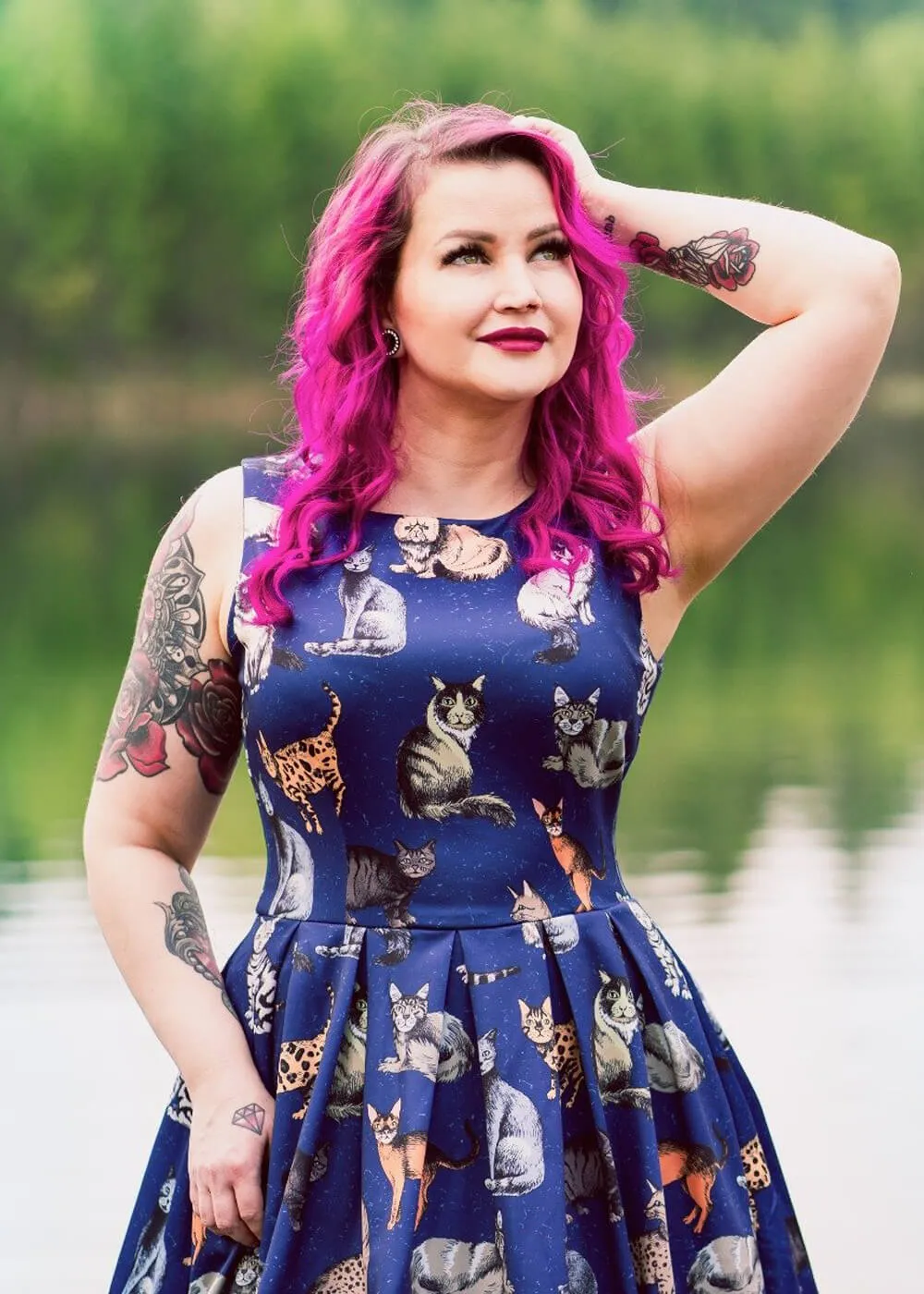 Classic Navy Swing Dress featuring Cat Design by Dolly & Dotty