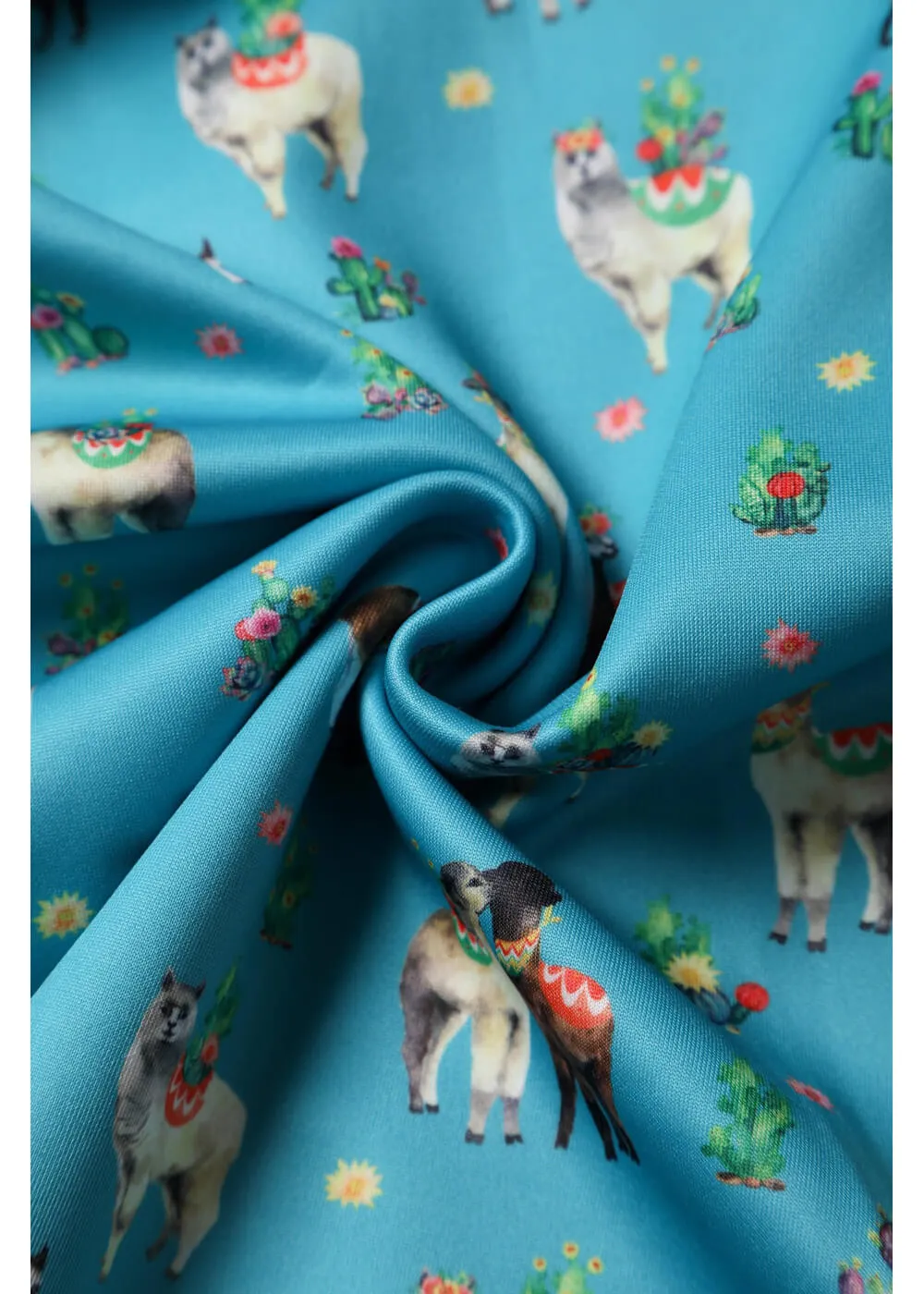 Retro Turquoise Swing Dress with Llama Design by Dolly & Dotty