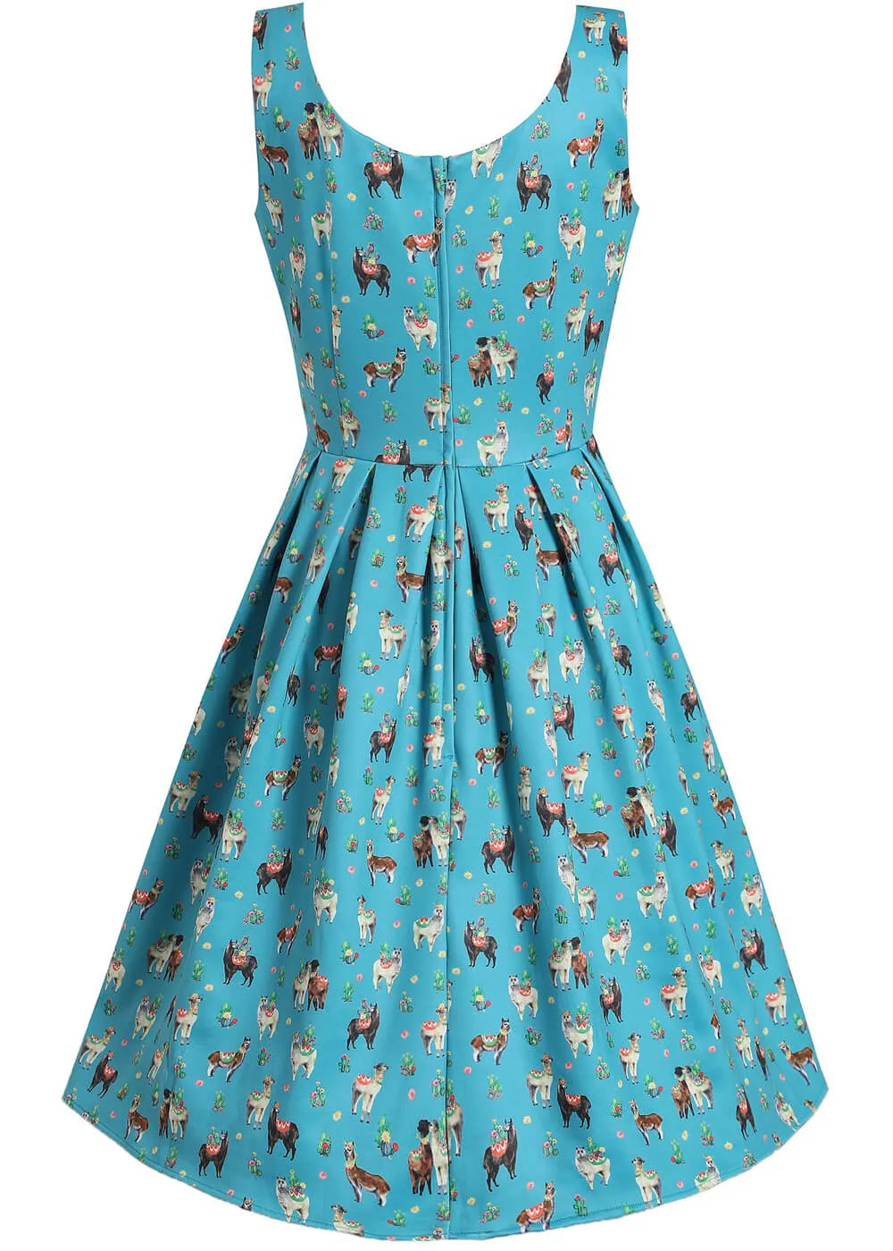 Retro Turquoise Swing Dress with Llama Design by Dolly & Dotty