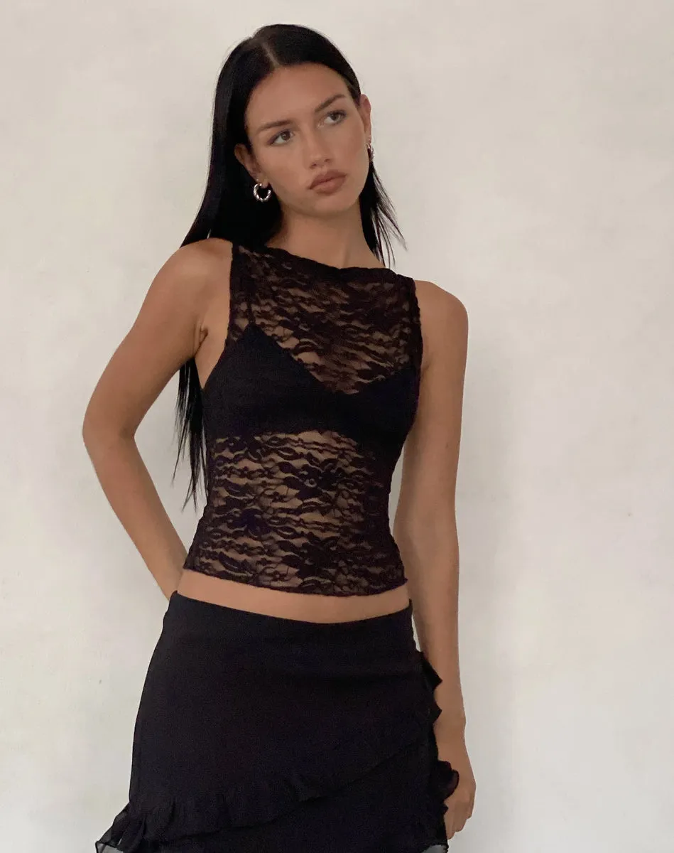 Dwira Lace Vest Top in Black