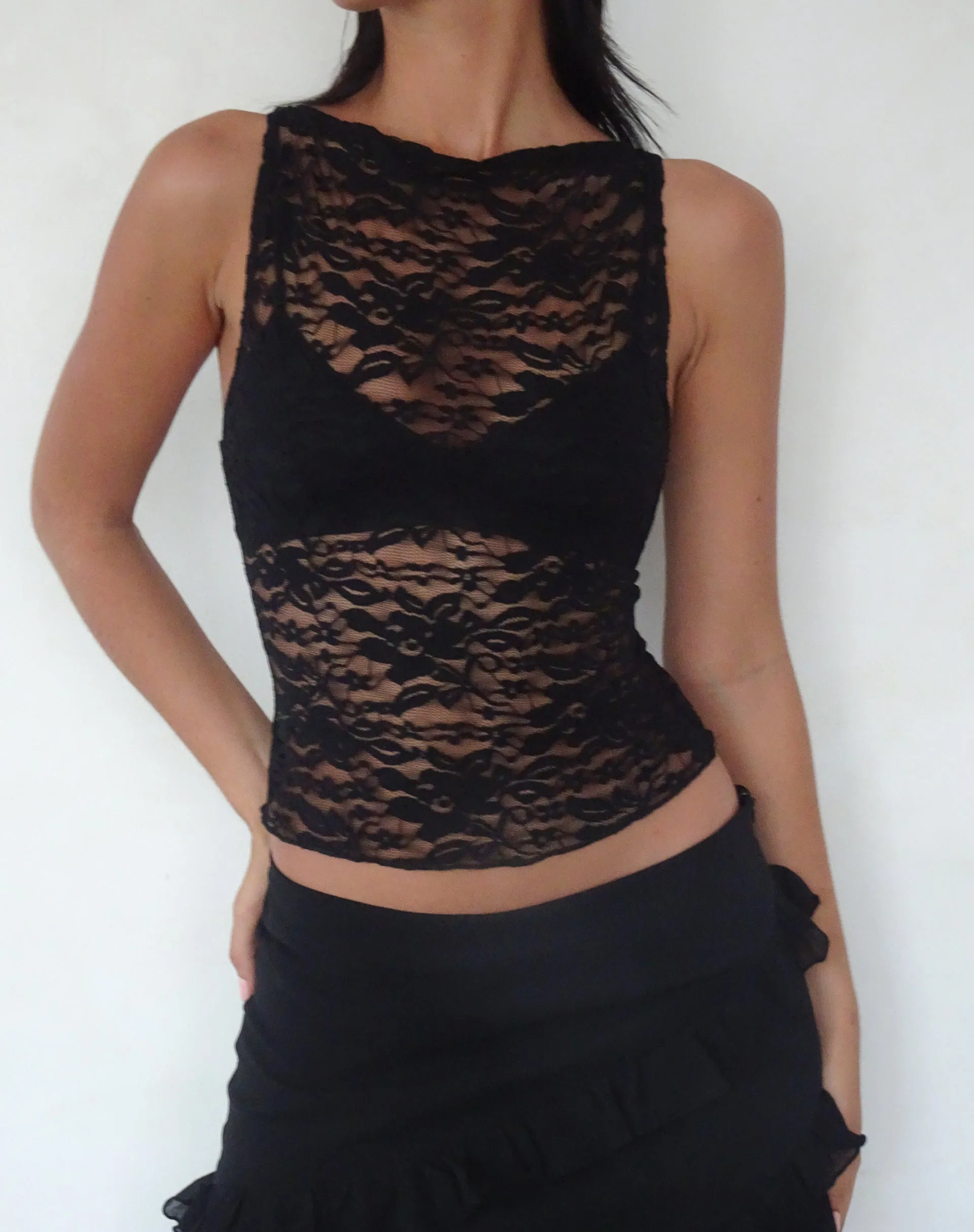 Dwira Lace Vest Top in Black