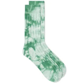 Dyed Ribbed Crew Sock in Green