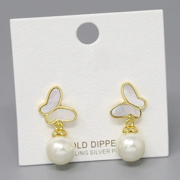 Pearl Drop Butterfly Earrings