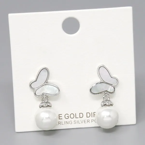 Pearl Drop Butterfly Earrings