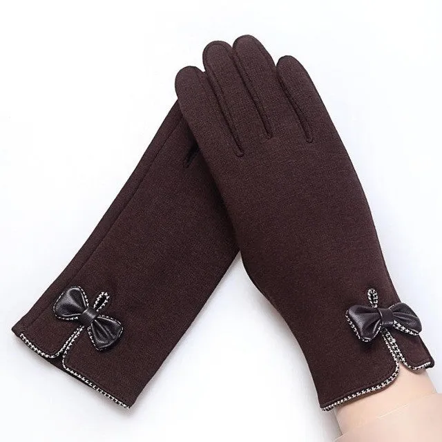 Chic Bowknot Cotton Gloves for Outdoor Activities