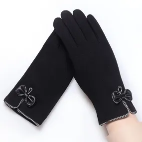 Chic Bowknot Cotton Gloves for Outdoor Activities