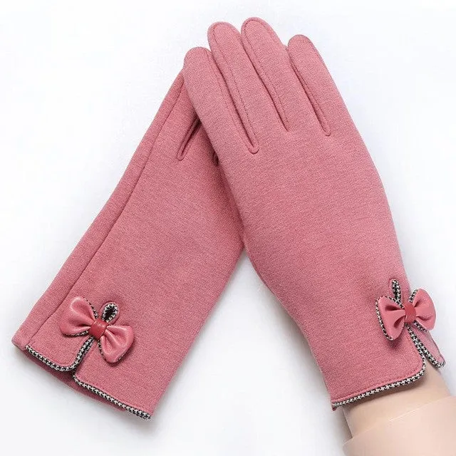 Chic Bowknot Cotton Gloves for Outdoor Activities