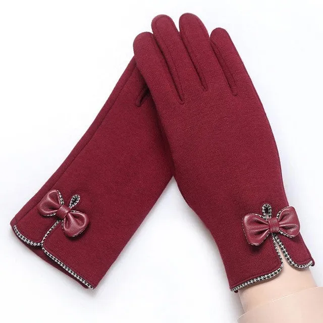 Chic Bowknot Cotton Gloves for Outdoor Activities