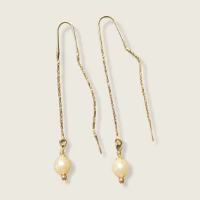 Gold Plated Ivory Faux Pearls Threader Earrings