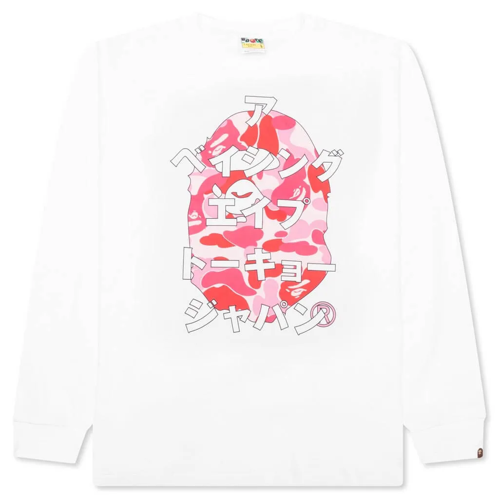 White/Pink Abc Camo Japanese Letters L/S Tee