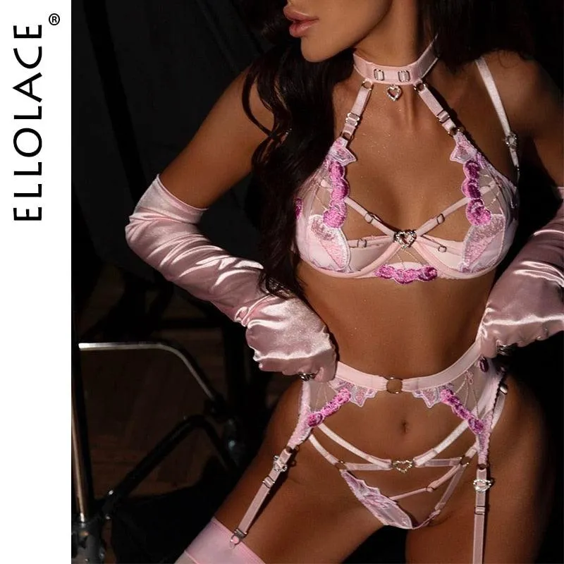 4-Piece Fancy Fairy Lingerie Set with Halter Bra and Garters