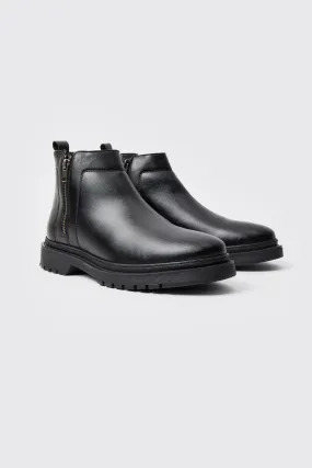 Faux Leather Boots with Zip Detail | boohooMAN UK