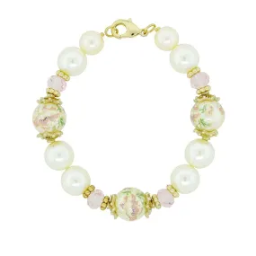 Flower Decal Faux Pearl Pink Crystal Bracelet