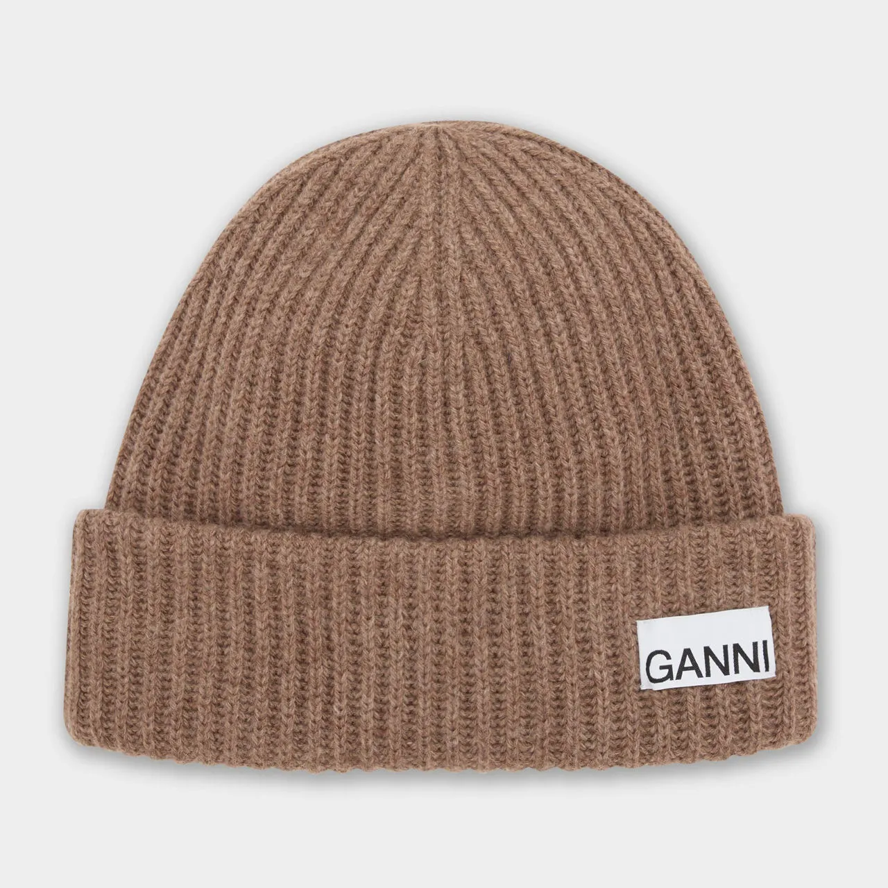 GANNI Logo Beanie Hat Paloma Melange