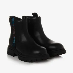 Black Faux Leather Girls Boots