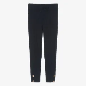 Navy Blue Ribbed Knit Leggings for Girls