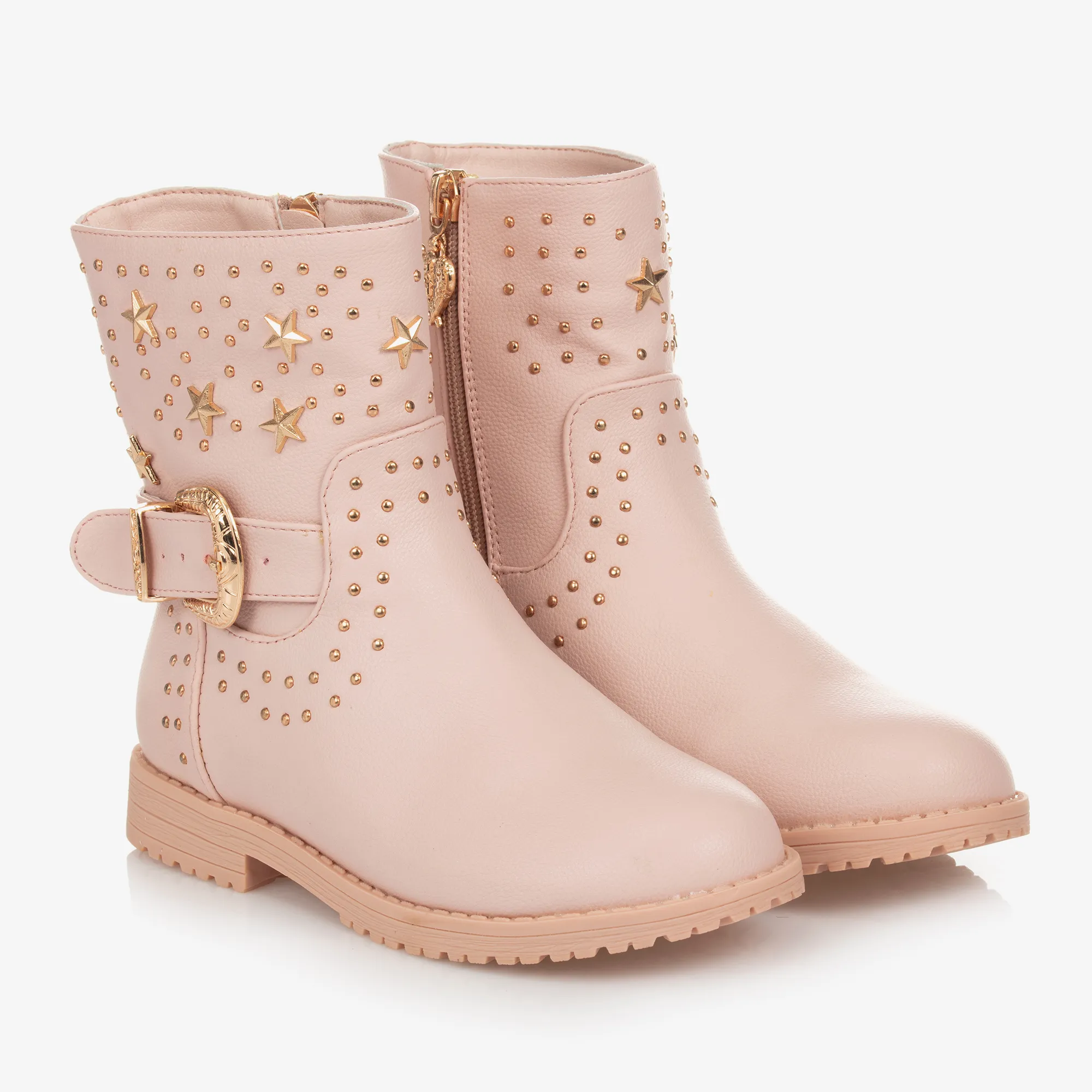 Studded Pink & Gold Girls Faux Leather Boots