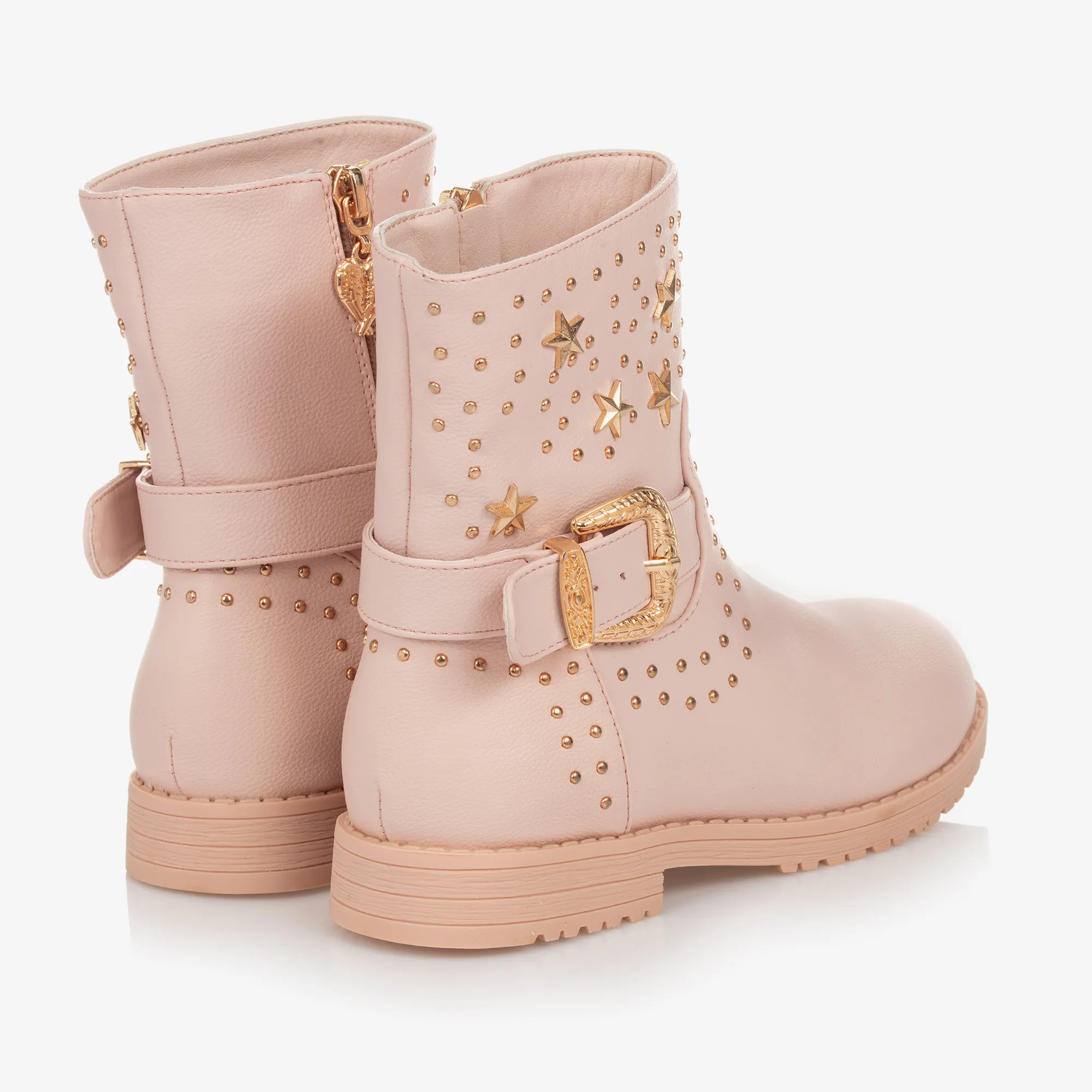 Studded Pink & Gold Girls Faux Leather Boots