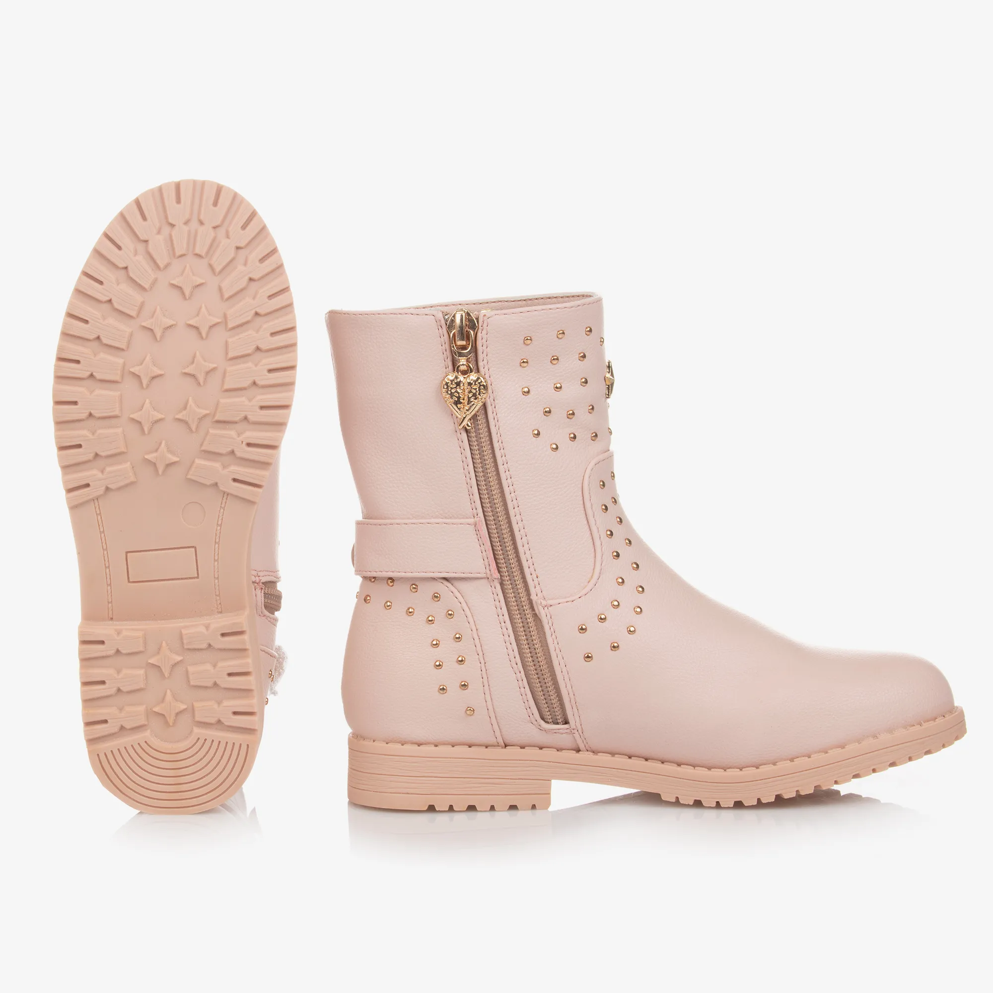 Studded Pink & Gold Girls Faux Leather Boots