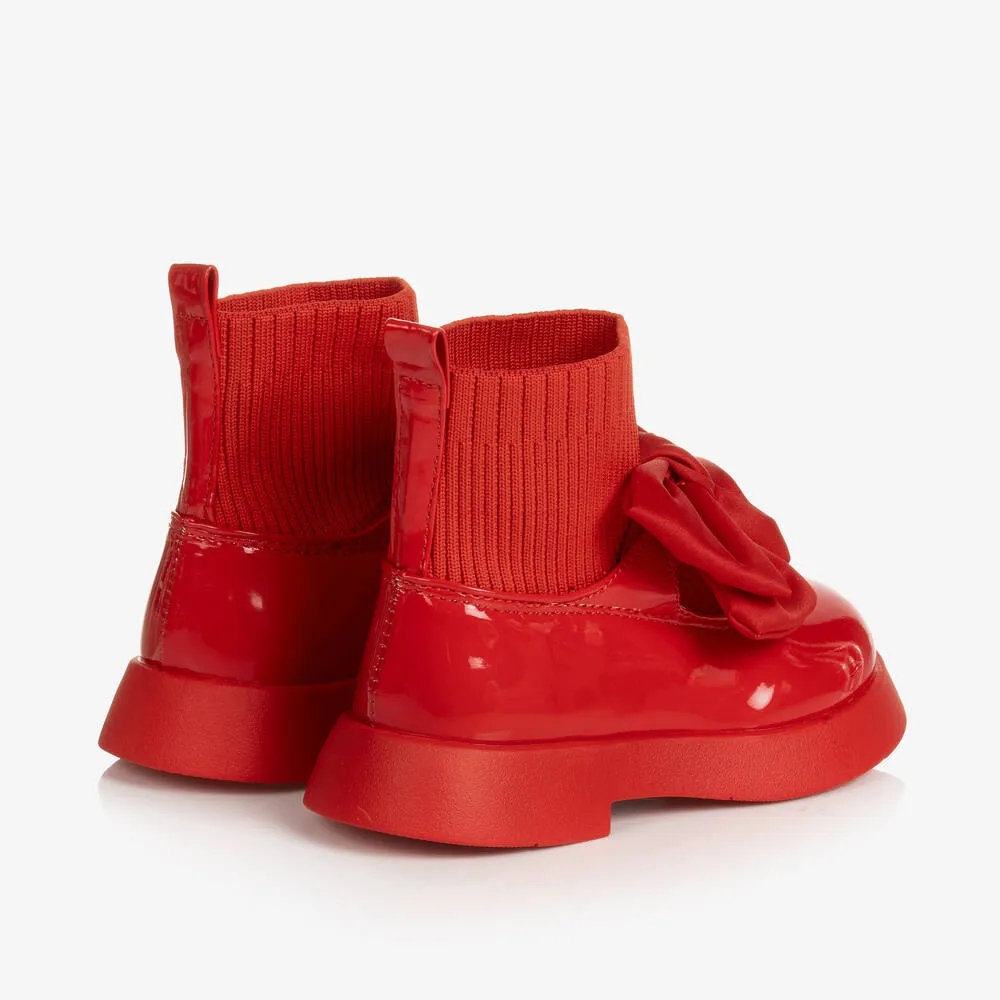 Red Patent Faux Leather Girls Boots