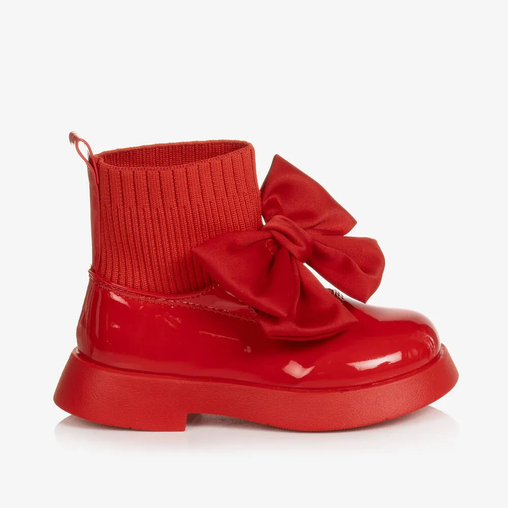 Red Patent Faux Leather Girls Boots