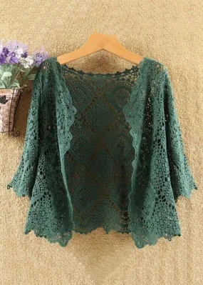 Green Hollow Out Solid Cotton Knit Cardigans Summer