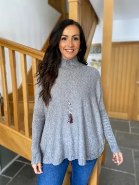 Grey Ribbed Isla High Neck Jumper