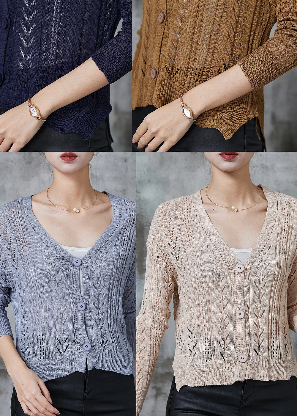 Handmade Apricot Hollow Out Knit Cardigans