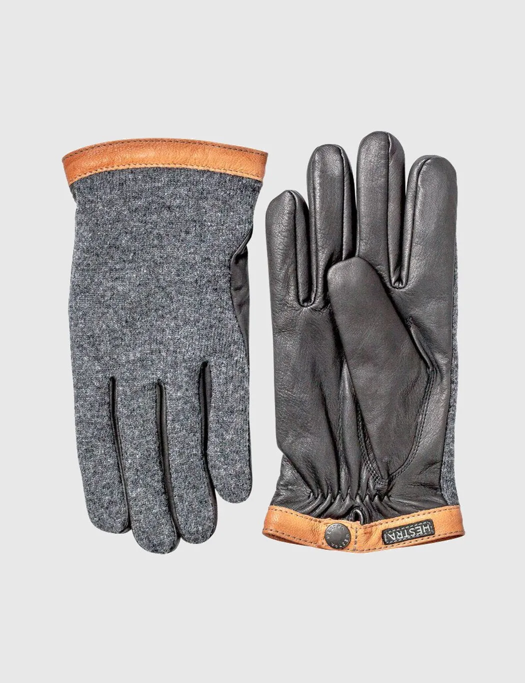 Charcoal Black Hestra Tricot Deerskin Wool Gloves