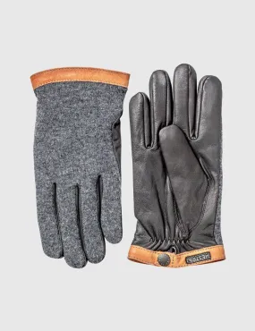 Charcoal Black Hestra Tricot Deerskin Wool Gloves