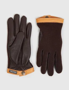 Espresso Dark Brown Hestra Tricot Deerskin Wool Gloves