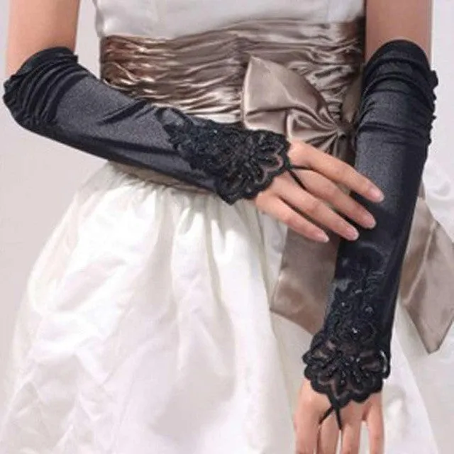 Trendy Beaded Elbow-Length Women's Gloves