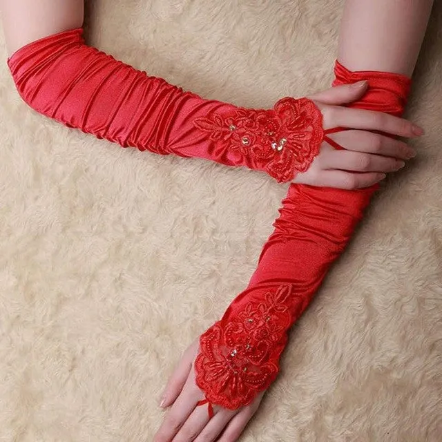 Trendy Beaded Elbow-Length Women's Gloves