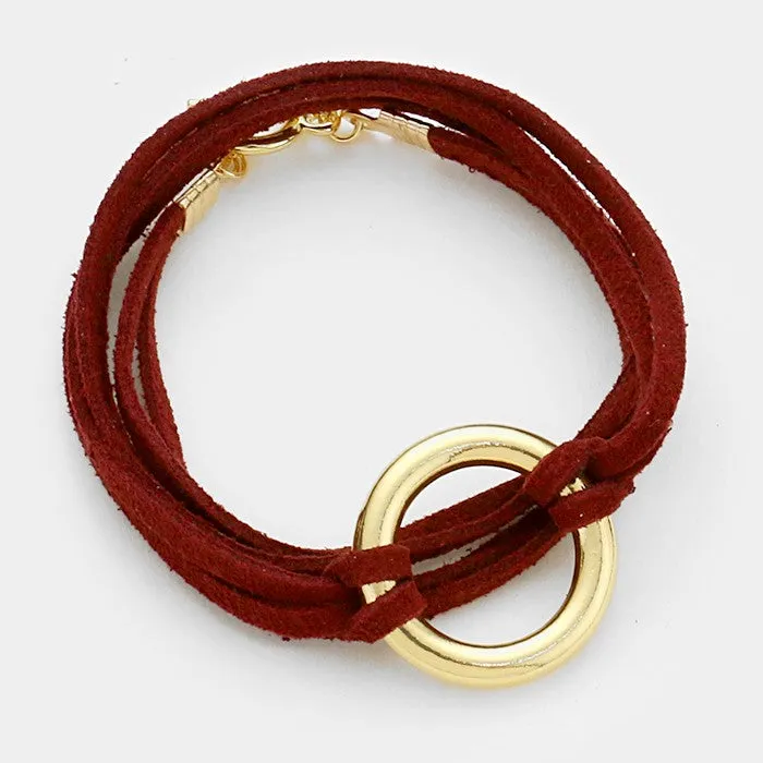 Metal Hoop & Double Tier Faux Suede Wrap Toggle Bracelet