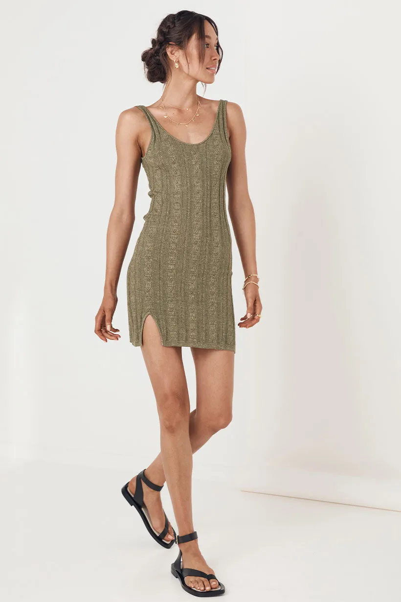 Khaki Ribbed Mini Dress - Spell & The Gypsy