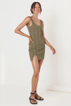 Khaki Ribbed Mini Dress - Spell & The Gypsy