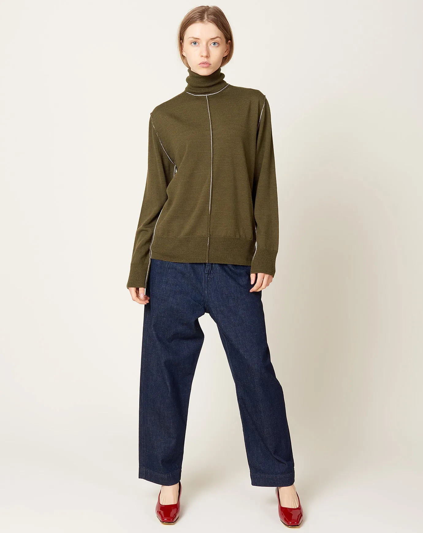 Khaki Wool Turtleneck Pullover