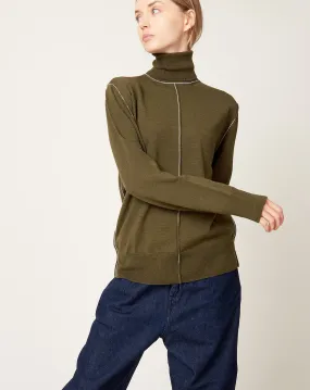 Khaki Wool Turtleneck Pullover