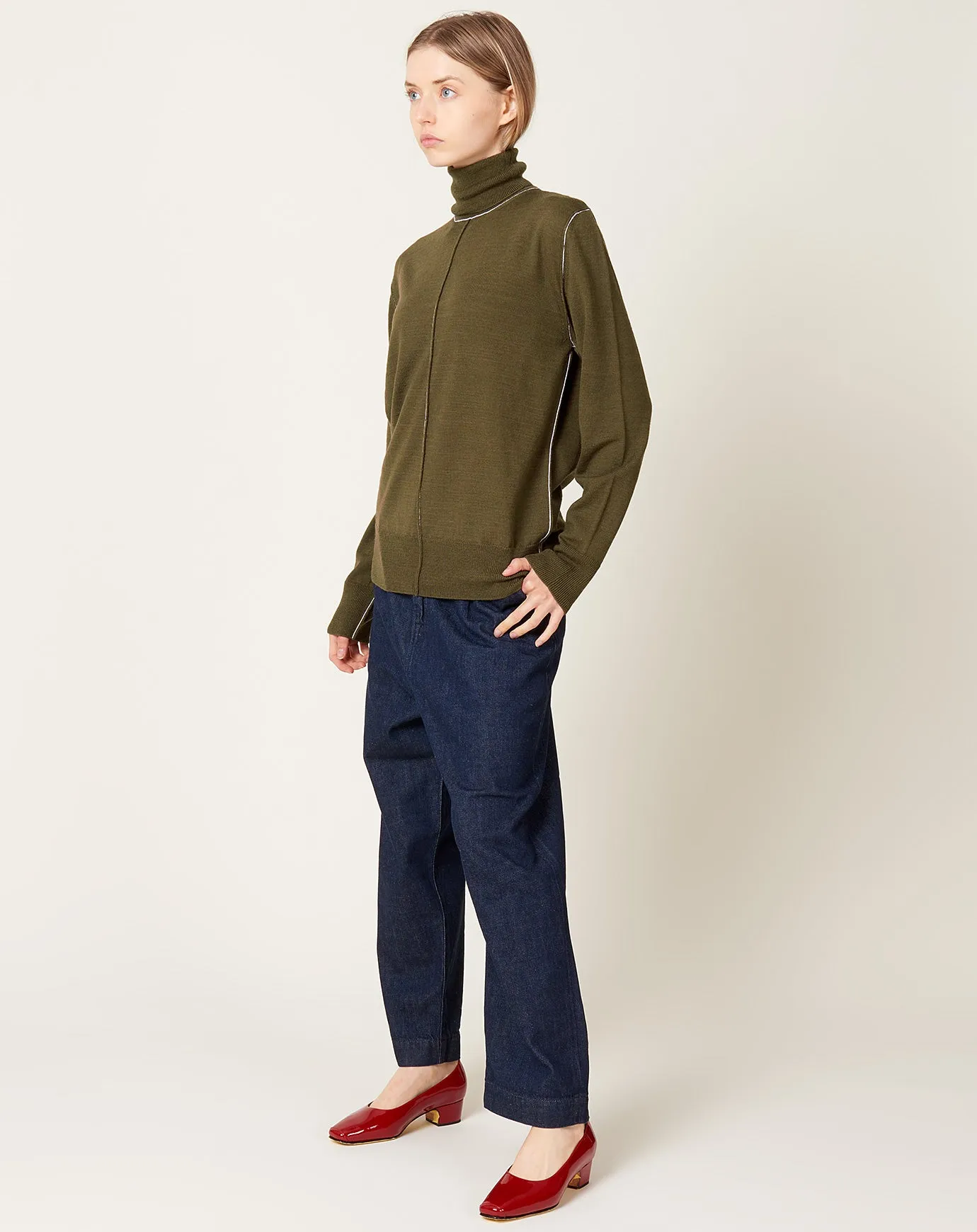 Khaki Wool Turtleneck Pullover