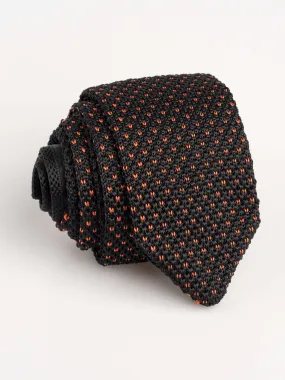 Black Knit Tie - Orange Dot