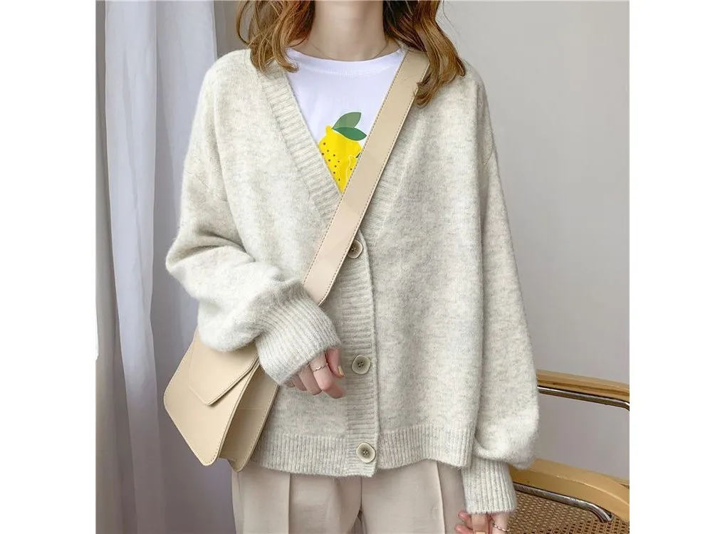 Korean Chic Oversized V-Neck Sweater Cardigan for Winter