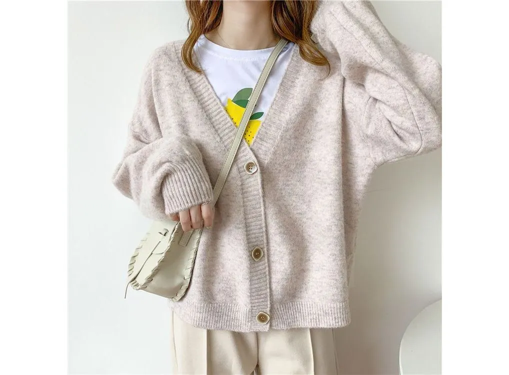 Korean Chic Oversized V-Neck Sweater Cardigan for Winter