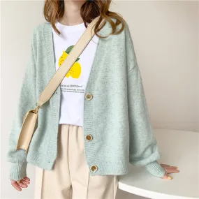 Korean Chic Oversized V-Neck Sweater Cardigan for Winter