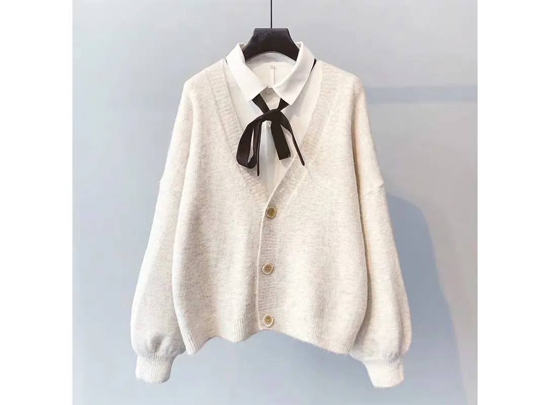 Korean Chic Oversized V-Neck Sweater Cardigan for Winter