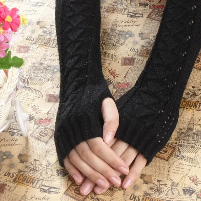 Cozy Fingerless Knit Gloves with Hollow Out Design