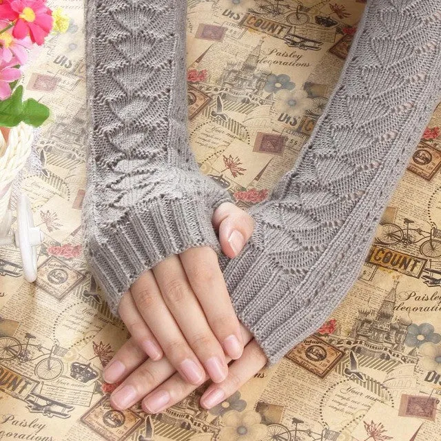 Cozy Fingerless Knit Gloves with Hollow Out Design